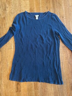 Chico's Navy Textured Mesh Knit Long Sleeve Top